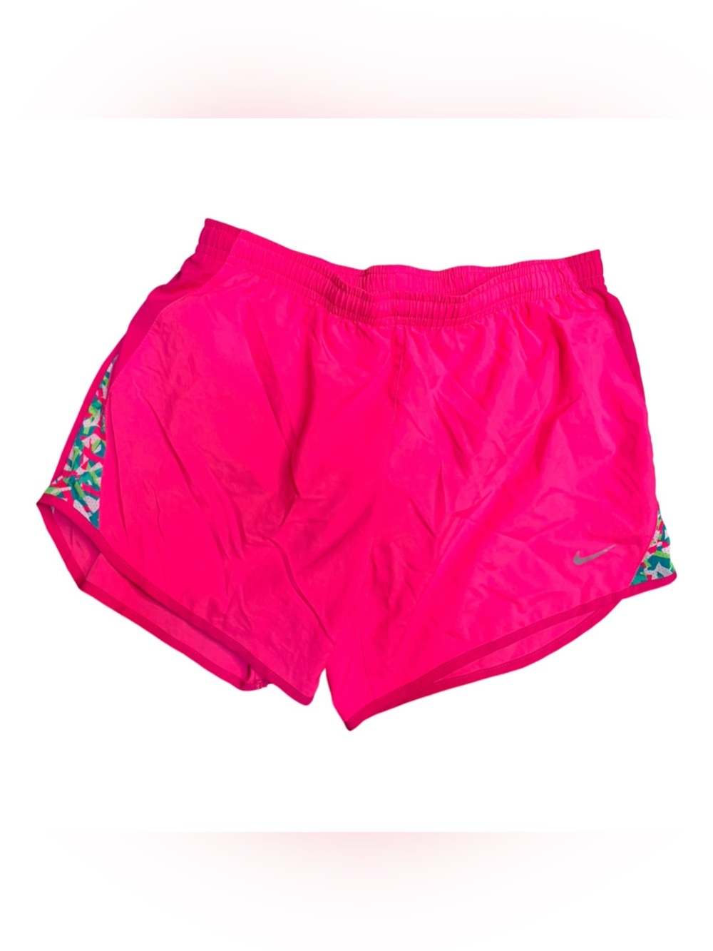 Nike Women's Neon Pink Athletic Running Shorts with Patterned Trim sz large